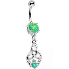 将图片加载到图库查看器,Green Faux Opal Trinity Claddagh Dangle Belly Ring