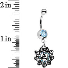 Load image into Gallery viewer, Aqua Gem Rose Ring Flower Heart Dangle Belly Ring