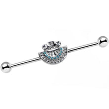 Load image into Gallery viewer, 14G Blue Zircon Gem Aztec Tribal Fan industrial Barbell 38mm