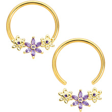 Load image into Gallery viewer, 14G 5/8 Purple CZ Gold Anodized Daisy Flower BCR Nipple Ring Set