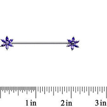 Load image into Gallery viewer, 14G Purple CZ Pimpernel Flower Ends Industrial Barbell 40mm