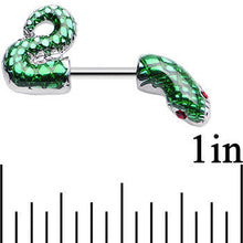 Load image into Gallery viewer, 16G 1/4 Green Slithering Snake Double Helix Cartilage Earring