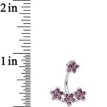 Load image into Gallery viewer, Pink Gem Field of Flowers Double Mount Belly Ring