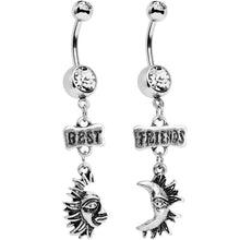 Load image into Gallery viewer, Clear Gem Best Friends Moon and Sun Dangle Belly Ring Set