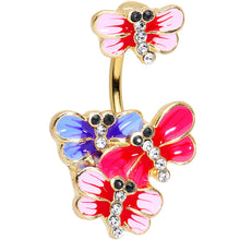 Load image into Gallery viewer, Clear Black Gem Gold PVD Multicolor Dragonfly Double Mount Belly Ring