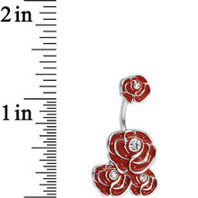 将图片加载到图库查看器,Clear Gem Red Rose Flower Double Mount Belly Ring