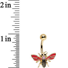 将图片加载到图库查看器,Pink Black Gem Gold PVD Black Red Buzzy Bee Belly Ring