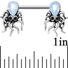 Load image into Gallery viewer, 14G 9/16 Light Blue Faux Opal Whimsical Octopus Nipple Ring Set