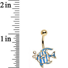 将图片加载到图库查看器,Blue Gem White Orb Gold PVD Fashionable Fishy Belly Ring