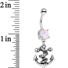 Load image into Gallery viewer, White Faux Opal Pirate Skull Nautical Anchor Dangle Belly Ring