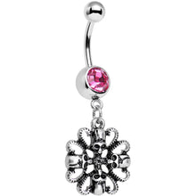 Load image into Gallery viewer, Pink Gem Quadruple Halloween Skull and Snake Dangle Belly Ring