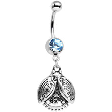 Load image into Gallery viewer, Aqua Gem Love Life Be Brave Leaf Steampunk Gears Dangle Belly Ring