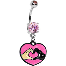 将图片加载到图库查看器,Pink Gem Coexist Pink Unity Heart Hands Dangle Belly Ring