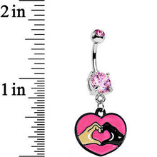 将图片加载到图库查看器,Pink Gem Coexist Pink Unity Heart Hands Dangle Belly Ring