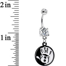 Load image into Gallery viewer, Clear Gem Coexist Black and White Hand Yin Yang Dangle Belly Ring
