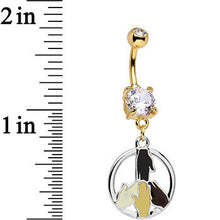 Load image into Gallery viewer, Clear Gem Gold PVD All Hands in For Peace Sign Dangle Belly Ring