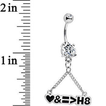 Load image into Gallery viewer, Clear Gem Love and Equality Over Hate Banner Heart Dangle Belly Ring