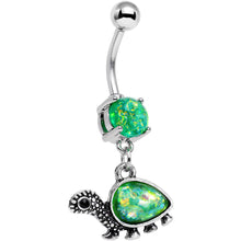 将图片加载到图库查看器,Green Faux Opal Traipsing Turtle Dangle Belly Ring