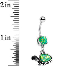 将图片加载到图库查看器,Green Faux Opal Traipsing Turtle Dangle Belly Ring