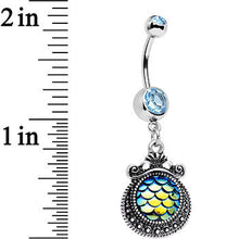 Load image into Gallery viewer, Aqua Gem Iridescent Blue Green Mermaid Scales Dangle Belly Ring