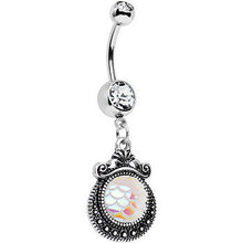Load image into Gallery viewer, Clear Gem Iridescent White Mermaid Scales Dangle Belly Ring