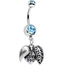 Load image into Gallery viewer, Aqua Blue Gem Paisley Love Locket Heart Dangle Belly Ring