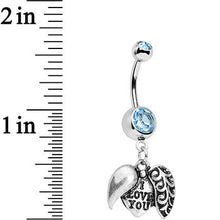 Load image into Gallery viewer, Aqua Blue Gem Paisley Love Locket Heart Dangle Belly Ring