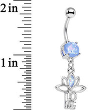 将图片加载到图库查看器,Light Blue Faux Opal Framework Love Lotus Flower Dangle Belly Ring