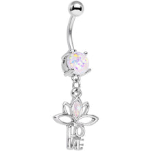 Load image into Gallery viewer, White Faux Opal Framework Love Lotus Flower Dangle Belly Ring