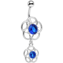 将图片加载到图库查看器,Blue Gem Framework Double Flower Dangle Belly Ring