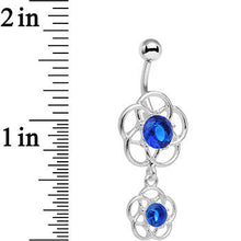 将图片加载到图库查看器,Blue Gem Framework Double Flower Dangle Belly Ring