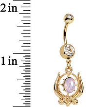 Load image into Gallery viewer, Pink Faux Opal Gold Anodized Sorcerers Eye Dangle Belly Ring