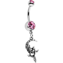 将图片加载到图库查看器,Pink Gem Moon and Ms Mermaid Dangle Belly Ring