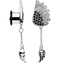 Load image into Gallery viewer, 1/2 Aurora Black Gem Arial Angel Wings Dangle Plug Set