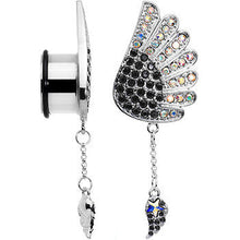 将图片加载到图库查看器,18mm Aurora Black Gem Arial Angel Wings Dangle Plug Set