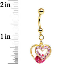 Load image into Gallery viewer, Pink Gem Gold Anodized Steel Show Your Heart Dangle Belly Ring