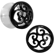 Load image into Gallery viewer, 9/16 Steel Black Filigree Duet Heart Saddle Plug Set