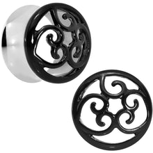 Load image into Gallery viewer, 18mm Steel Black Filigree Duet Heart Saddle Plug Set
