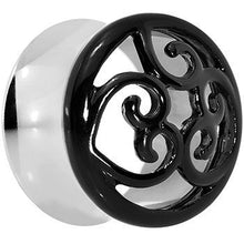 Load image into Gallery viewer, 18mm Steel Black Filigree Duet Heart Saddle Plug Set
