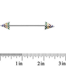 Load image into Gallery viewer, 14G Rainbow Chevron End with an Arrow Industrial Barbell 38mm