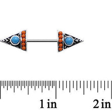 Load image into Gallery viewer, 14G 9/16 Blue and Orange Artistic Deco Arrowhead Nipple Ring Set