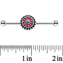 Load image into Gallery viewer, 14G Pink and Blue Floral Mandala Industrial Barbell 38mm
