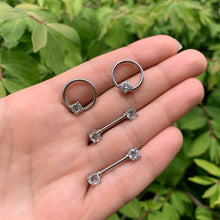 Load image into Gallery viewer, 14G 9/16 Clear Gem BCR Captive Ring Barbell Nipple Ring Set