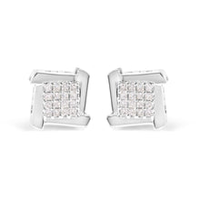 Load image into Gallery viewer, 10K White Gold 1/2 Cttw Composite Princess Diamond Square and Swirl Stud Earrings (I-J Color, I1-I2 Clarity)