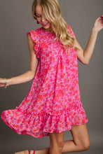 Load image into Gallery viewer, Pink Full Size Smocked Detail Floral Ruffle Cap Sleeve Dress Plus Size Glamorous & Feminine Dress