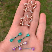 Load image into Gallery viewer, 21mm Clear Gem Rose Gold Anodized Hollow Star Nipple Shield Set