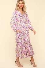 Load image into Gallery viewer, Lilac Full Size Floral V-Neck Long Sleeve Dress With Side Pockets Elegant & Practical Dress
