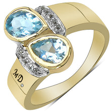 Load image into Gallery viewer, 14K Yellow Gold Plated 1.86 Carat Genuine Blue Topaz, White Topaz & White Diamond .925 Sterling Silver Ring