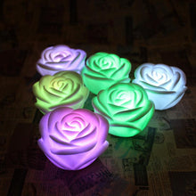 Load image into Gallery viewer, 6/12pcs LED Candle Light Simulation Rose Romantic Holiday Party Wedding Confession with Reusable Night Decoration Colorful Light Flameless LED Tea Lights Candle Romantic Love Rose Shape LED Candle