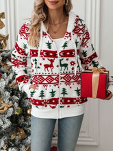 Load image into Gallery viewer, White Drawstring Christmas Element Zip-Up Hooded Jacket Winter Cute Stylish Holiday Outerwear For Her